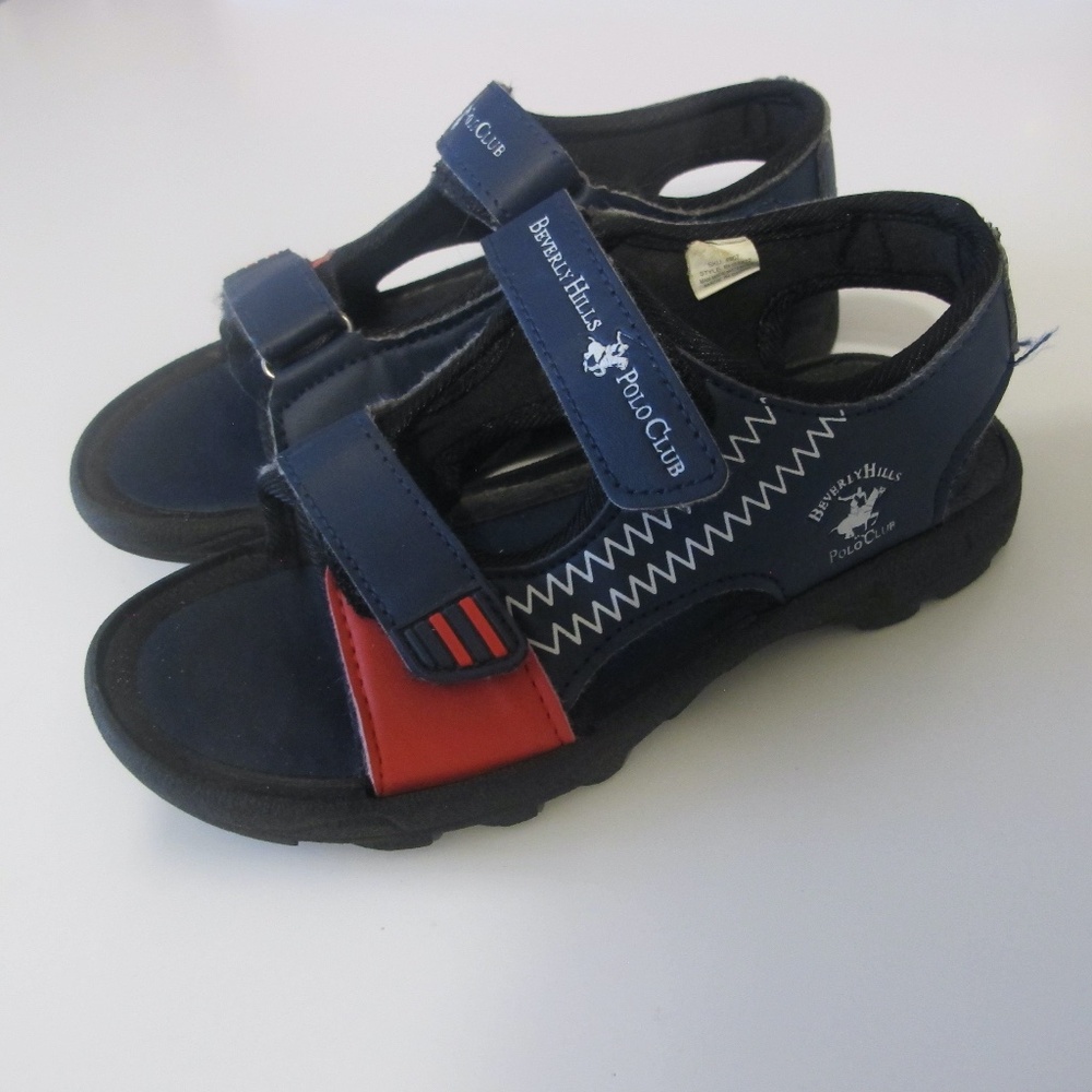 Beverly Hills Polo Club Boy's Blue and Red Velcro Sandals Size 13 GUC